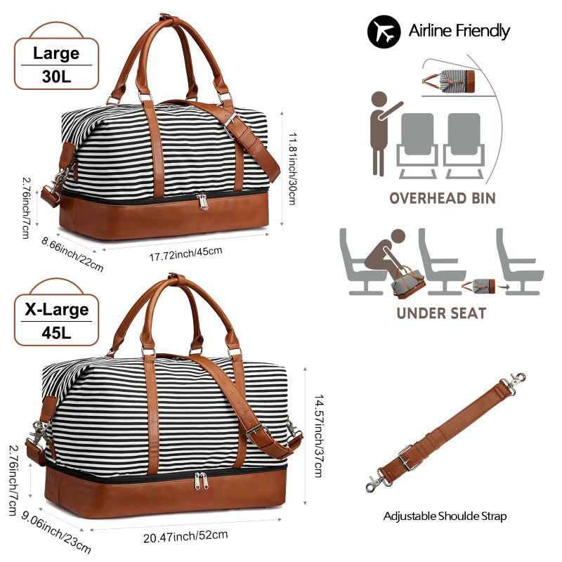S-ZONE Women Canvas Weekender Bag Overnight Carryon Duffel Tote PU Leather Strap(Large) - Image 3